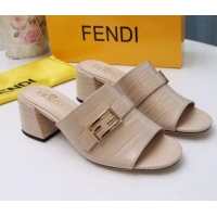 Good Taste Fendi Promenade Stone-Grained Leather Heel Slide Sandals G30806 Apricot 2020