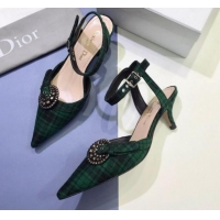 Discount Dior Gang Buckle Slingback Pump in Green Tartan Fabric G12202 2020