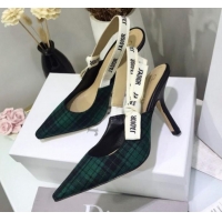 Top Grade Dior J'Adior High-Heel Slingback Pump in Green Tartan Fabric G12216 2020