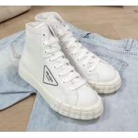 Popular Style Prada Canvas Logo Side High-top Sneakers P13031 White 2020
