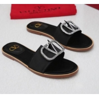 Affordable Price Valentino VLogo Silk Flat Slide Sandals V01054 Black
