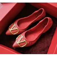 Good Looking Valentino VLogo Leather Flat Ballerinas V22629 Red