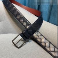 Imitation Bottega Veneta Woven Leather Belt Width 35mm with Matte Frame Buckle BV11542 Navy Blue
