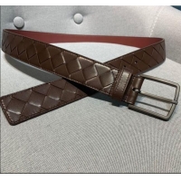 Cheapest Bottega Veneta Woven Leather Belt Width 35mm with Matte Frame Buckle BV11542 Brown