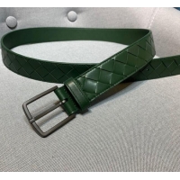 Grade Quality Bottega Veneta Woven Leather Belt Width 35mm with Matte Frame Buckle BV11542 Green