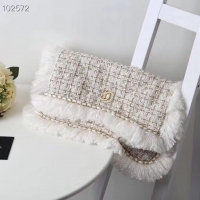 New Discount Chanel Fringe Tweed Clutch Small Bag A91825 White