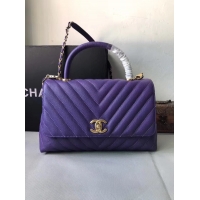 Shop Duplicate Chanel Flap Bag with Top Handle A92991 purple