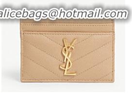 Trendy Design SAINT LAURENT Monogram leather card holder 88337 Gold-Tone Metal apricot