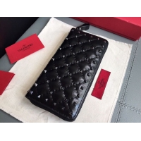 Discount Fashion Valentino Garavani Rockstud leather wallet 01328 black