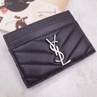 Fashion Discount SAINT LAURENT Monogram leather card holder 88337 black Silver-Tone Metal
