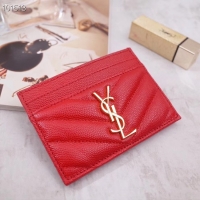 Top Design SAINT LAURENT Monogram leather card holder 88337 Gold-Tone Metal red