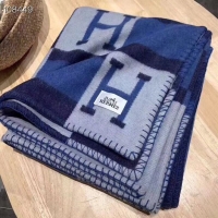 Good Product Hermes Lambswool & Cashmere Shawl & Blanket 71152 Navy