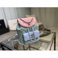 Top Quality Chanel backpack Grained Calfskin & Gold-Tone Metal AS1371 blue&pink&green
