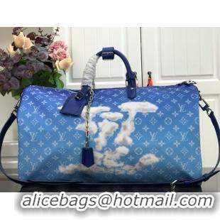 Fashion Louis Vuitton Sky Blue and Cloud White Keepall Bandouliere 50 Bag M42001