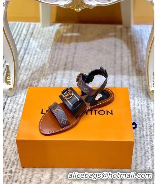 Inexpensive Louis Vuitton ACADEMY Sandals in Calfskin & Monogram Canvas LV2633 Black 2020