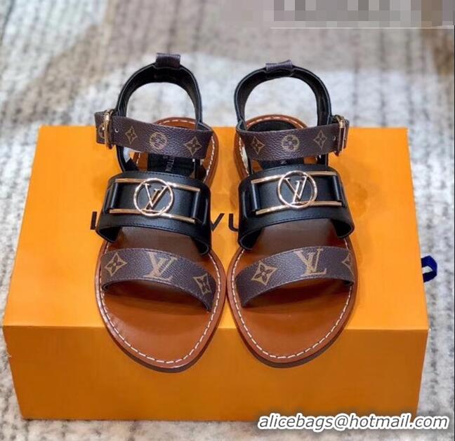 Inexpensive Louis Vuitton ACADEMY Sandals in Calfskin & Monogram Canvas LV2633 Black 2020