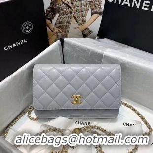 Sumptuous Chanel WOC Original Leather Golden Ball Flap cross-body bag B33818 Gray