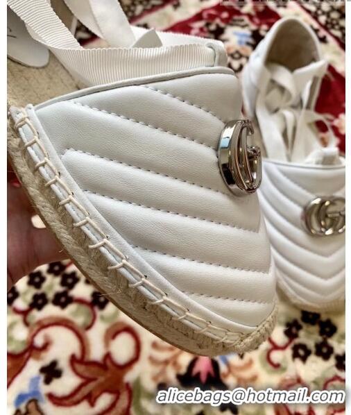 Low Cost Gucci Matelassé Chevron Leather Espadrille Sandal With Ribbon 628148 White 2020
