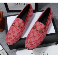 Best Quality Gucci Jordaan Horsebit GG Canvas Flat Loafers GG3013 Bright Red 2020