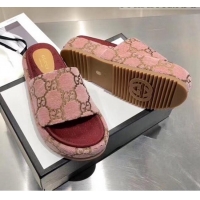 Cheapest Gucci Velvet GG Platform Slide Sandal 573018 Pink 2019