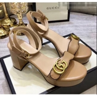 Famous Brand Gucci Leather Platform Sandal with Double G 573022 Nude 2020