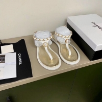 Top Quality Chanel Chain Around Thong Sandals G333616 White