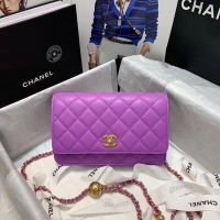 Best Chanel WOC Original Leather Golden Ball Flap cross-body bag B33818 Purple