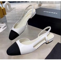 Good Product Chanel Lambskin & Grosgrain Flat Slingbacks Ballerina G31319 White/Black 2020