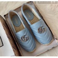 Buy Discount Gucci Matelassé Chevron Leather Espadrille 628086 Pastel Blue 2020