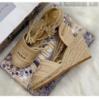 Top Quality Dior Oblique Embroidered Cotton Lace-up Espadrille Wedges 43026 Beige 2020