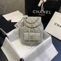 Stylish Chanel backpack Grained Calfskin & Gold-Tone Metal AS1371 Gray