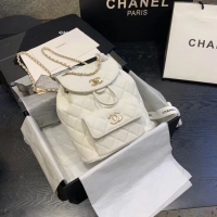 Best Grade Chanel backpack Grained Calfskin & Gold-Tone Metal AS1371 White