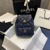 Unique Style Chanel backpack Grained Calfskin & Gold-Tone Metal AS1371 Navy