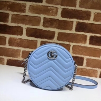 Grade Gucci GG Marmont mini round shoulder bag 550154 Pastel blue