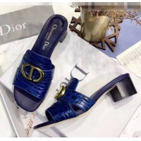 Shop Dior 30 MONTAIGNE Heeled Slide Sandals in Crocodile Pattern Calfskin CD1411 Blue 2020