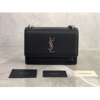 Best Grade Yves Saint Laurent Calfskin Leather Shoulder Bag Y542206B black&silver-Tone Metal
