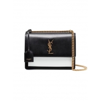 Original Cheap Yves Saint Laurent Calfskin Leather Shoulder Bag Y542206B black&white