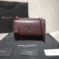 Low Price Yves Saint Laurent Calfskin Leather Shoulder Bag Y542206B Burgundy &silver-Tone Metal