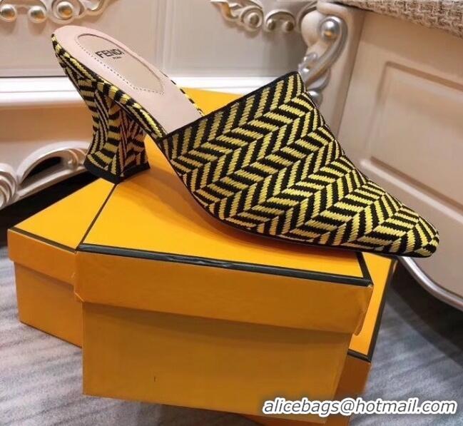 Best Price Fendi Woven Leather High Heel Mules Sandals F33101 Yellow 2020