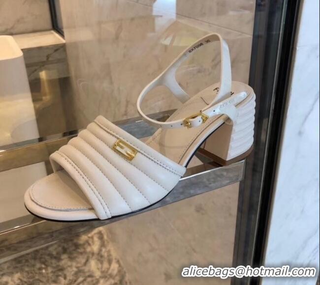 Popular Style Fendi Leather Promenade Sandals With Wide Topstitched Band F42322 White 2020