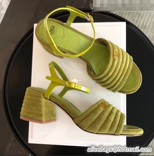 Good Taste Fendi Suede Promenade Sandals With Wide Topstitched Band F42327 Green 2020