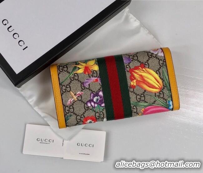 Buy Cheap Gucci Ophidia GG Flora Continental Wallet 523153 Yellow 2019