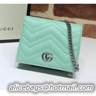 Discount Gucci GG Marmont Matelassé Card Case Wallet With Chain 625693 Pastel Green 2020