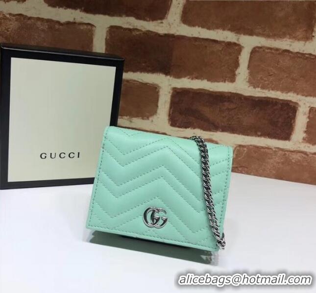 Discount Gucci GG Marmont Matelassé Card Case Wallet With Chain 625693 Pastel Green 2020