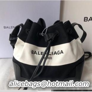 Luxury Cheap Balenciaga canvas navy cabas marble bucket drawstring bag B46253 black＆white