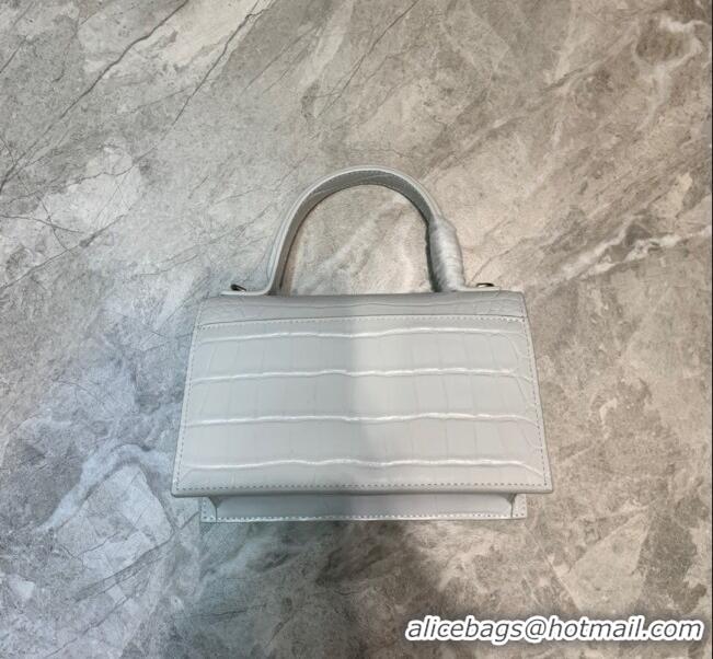 Grade Balenciaga Sharp XS Satchel Top Handle Bag in Crocodile Embossed Shiny Calfskin B71312 White 2020