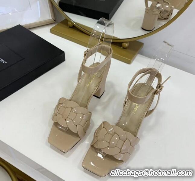 Most Popular Saint Laurent Patent Leather Sandal With 6.5cm Heel Y42003 Beige 2020