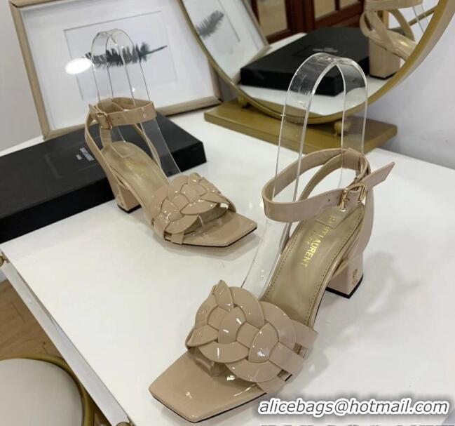 Most Popular Saint Laurent Patent Leather Sandal With 6.5cm Heel Y42003 Beige 2020
