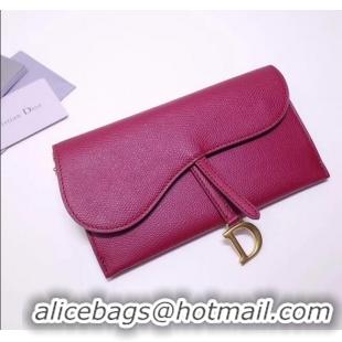 New Product Dior Calfskin Saddle Clutch with Chain CD2101 Fuchsia 2019