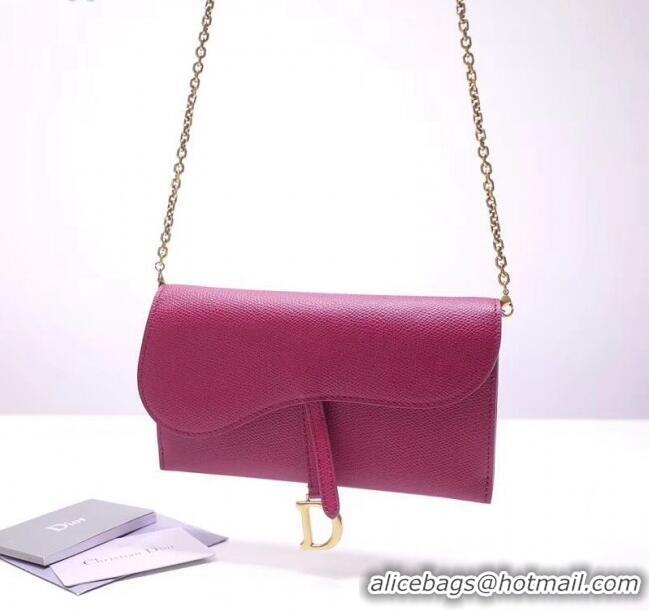 New Product Dior Calfskin Saddle Clutch with Chain CD2101 Fuchsia 2019